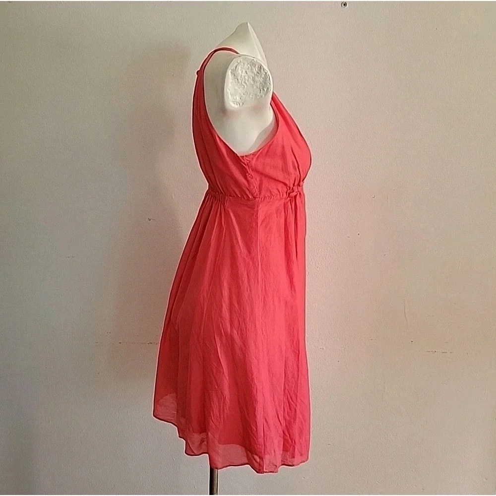Esley Silk Blend Dress Coral High Neck Chic Cocktail Fairy Feminine Mod Romantic